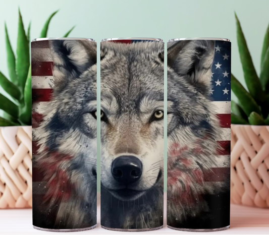 American flag wolf tumbler