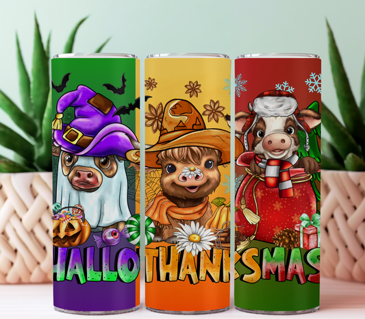 Cow hallothanksmas tumbler