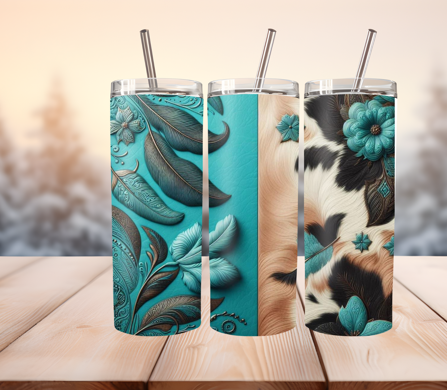 Turquoise, cowhide, tumbler