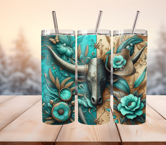 Western turquoise, flowers, tumbler